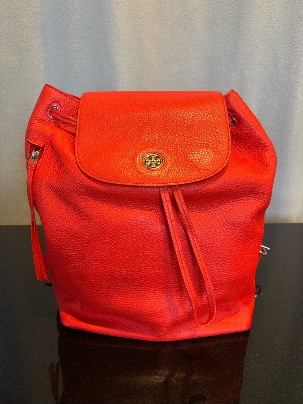 Authentic Tory Burch Brody Pebbled Leather Drawstring Backpack